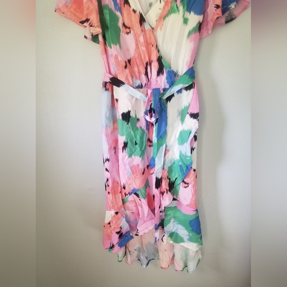 Women's Flutter Short Sleeve Midi Wrap Dress - Ava & Viv Abstract Floral XXL - Picture 3 of 8